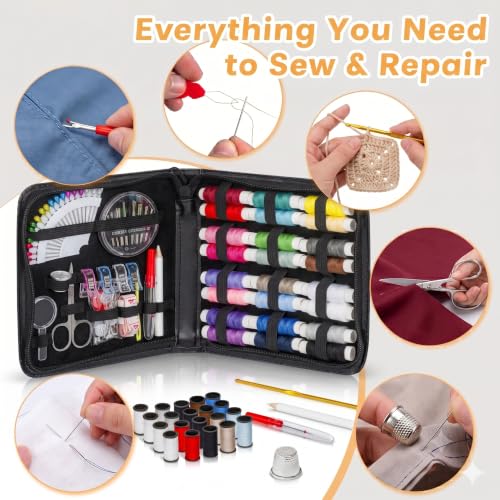Image of ARTIKA Sewing Kit for Adults and Kids (94 PCS) - Small Beginner Set w /Multicolor Thread, Needles, Scissors, Thimble & Clips - Emergency Repair and Travel Kits - Sewing Accessories and Supplies