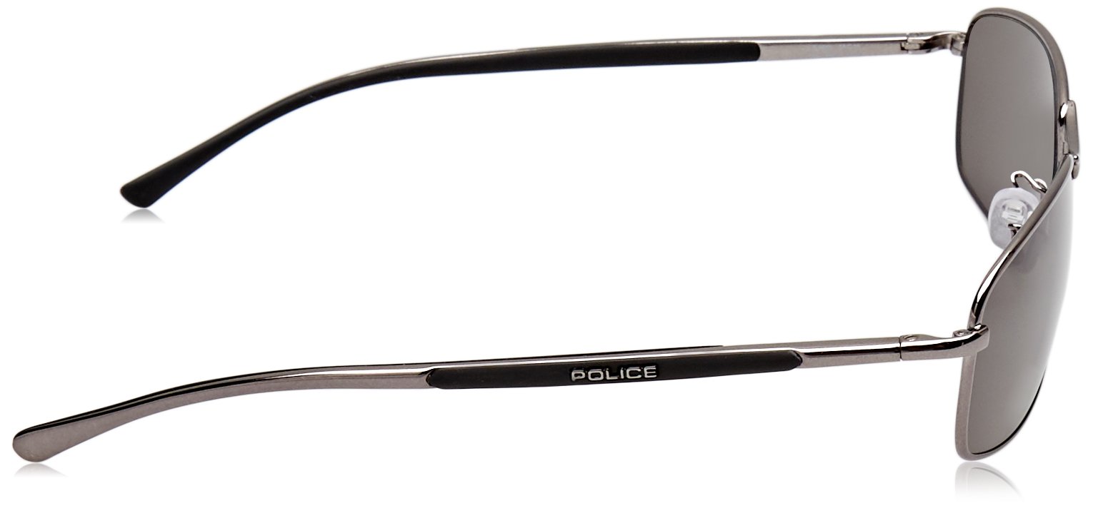 Police - Gafas de sol Rectangulares S8650 para hombre, SHINY GUNMETAL FRAME/GREY/GREEN LENS