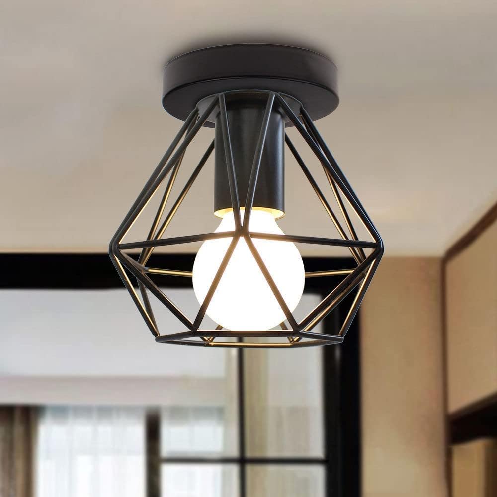 Industrial Ceiling Lights Wire Cage Metal Hallway Lamp - Flush Mount Ceiling Lighting Fixture, E27 Close-to-Ceiling Lights for Bedroom Entryway Loft (White)