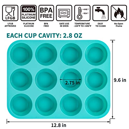Caketime Silicone Muffin Pan Set - Cupcake Pans 12 Cups Silicone Baking Molds,Bpa Free 100% Food Grade, Pinch Test Approved, Pack Of 2 #TOP3
