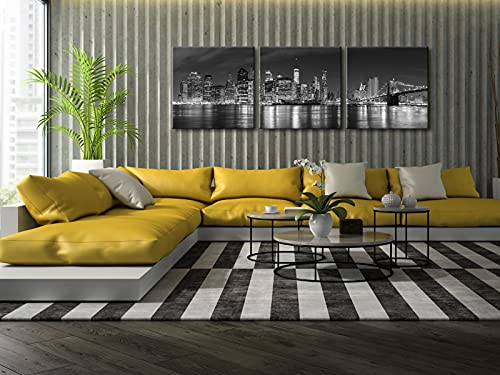 Image of Pyradecor Modern City Night View 3 Panel Canvas Prints Artwork on Canvas Wall Art Ready to Hang for Living Room Decor AH3028-5050