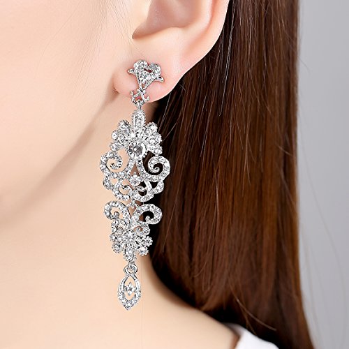 Mecresh Silver Vintage Style Wedding Crystal Rhinestone Cluster Chandelier Hollow Dangle Earrings #TOP2