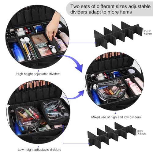 Image of Relavel Extra Large Makeup Case, Makeup Artist Set Bag Professional Cosmetic Organizer Bag Storage Box with Makeup Brush Holder, Adjustable Dividers and Shoulder Strap, Black