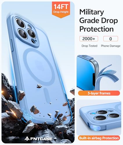 Image of FNTCASE for iPhone 13 Pro Case: [Compatible with Magsafe] Translucent Matte Cases with [Full Camera Protection] [Screen Protector] Military Grade Shockproof Protective Phone Cover - Light Blue