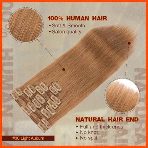 Image of Benehair Clip in Hair Extensions Real Human Hair, Blonde Hair Extensions Clip in Human Hair for Women, Long Straight, Remy Natural, Full Head 8pcs 20inch #6 Light Brown