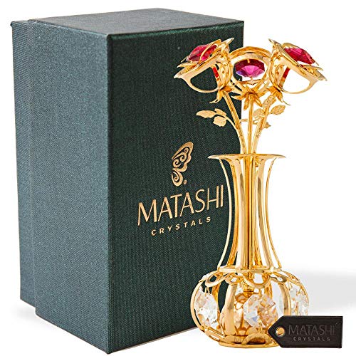 Matashi 24K Gold Plated Sunflowers in Vase with Gold & Red Crystals – Collectible Tabletop Showpiece – Great Gift for Her, Mom, Wife on Christmas, Valentine’s & Mother’s Day - Image 5