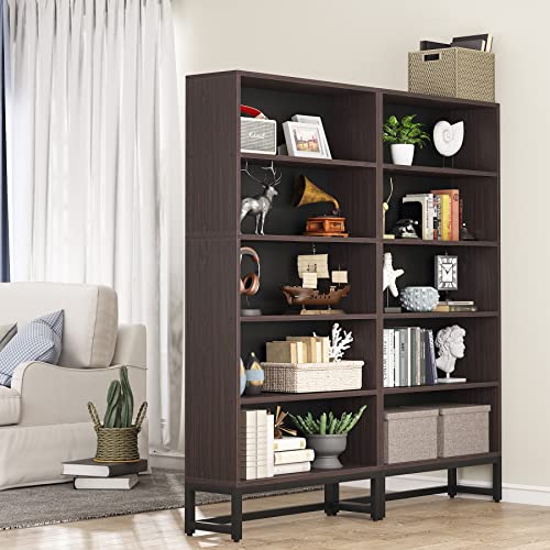 Image of Tribesigns Tall Bookcase and Bookshelf, 70.8 inch Large Bookcases Organizer with 5-Tier Storage Shelves, Heavy Duty Free-Standing Library Bookshelf Shelving Unit for Living Room, Bedroom (Dark Walnut)