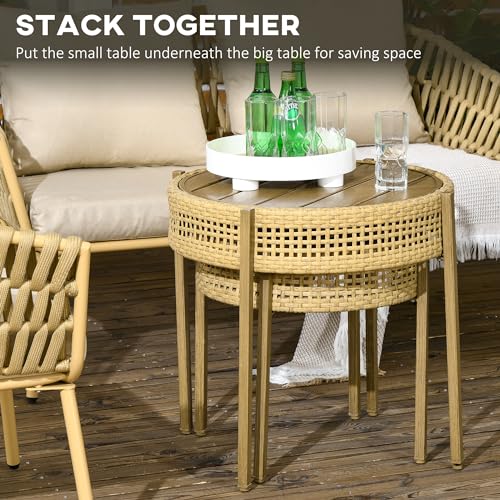 Outsunny US867-184V00BN0131 2 Piece Wicker Patio Table Set, Pe Rattan End Table Set, Outdoor Round Coffee Table Set thumb #2