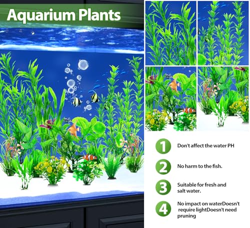 Image of CousDUoBe 12pcs Fish Tank Accessories Aquarium Decorations Green Plants, Green Fish Tanks Decoration Plants, Fish Tank Decor, Aquarium Decor Plastic Plants