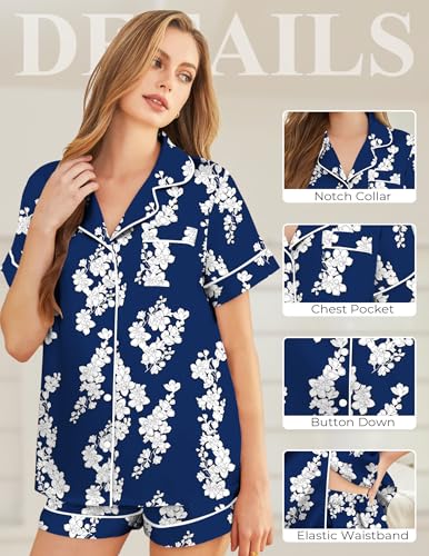 Image of Silk Pajamas for Women Short Sleeve Sleepwear Soft Button Down Loungewear 2 Piece Satin Pjs Shorts Set S-XXL