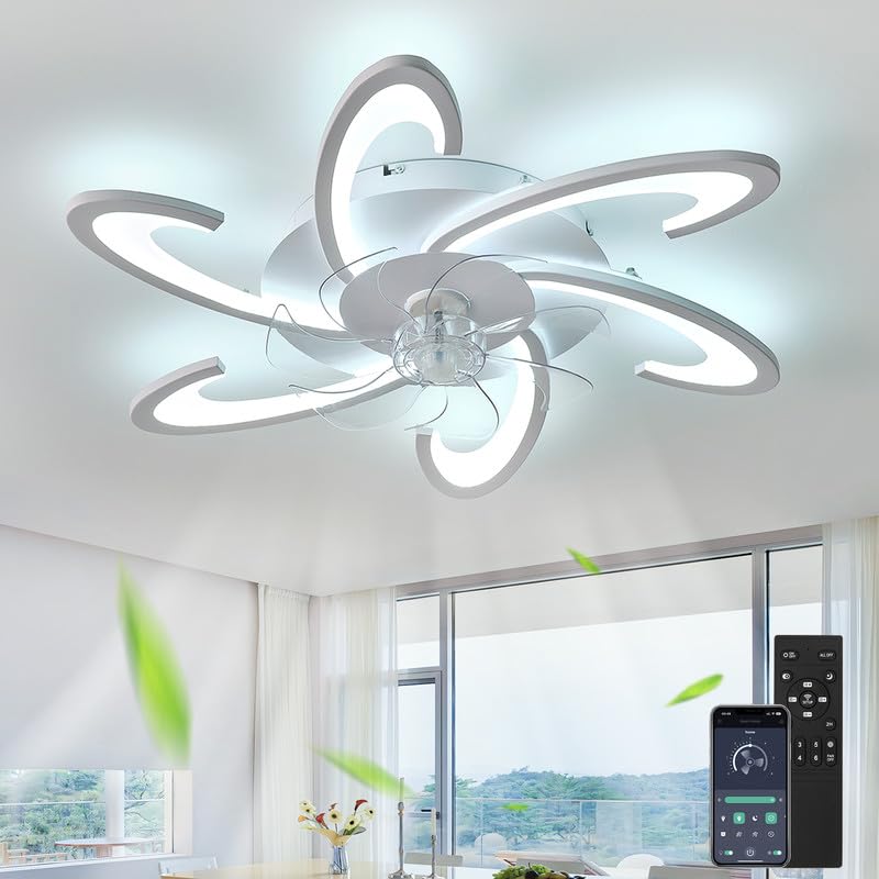 Silenzioso Led Ventilatore Da Soffitto Con Luce, Dimmerabile Lampadario Ventilatore Design Moderno, 6 Velocita Telecomando Timer Plafoniera Con Ventilatore Bambini Soggiorno Camera Da Letto Bianco