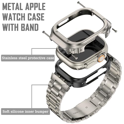Image of MioHHR Stainless Steel Band with Case for Apple Watch Bands Ultra 3 /2 /1