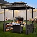 MELLCOM 6' x 8' Hardtop Grill Gazebo, Outdoor Metal BBQ Gazebo with Galvanized Steel Double Roof, 2 Double-Layer Storage Cabinets, 2 Side Shelves and Ceiling Hook for Deck Lawn Backyard Garden (Black)