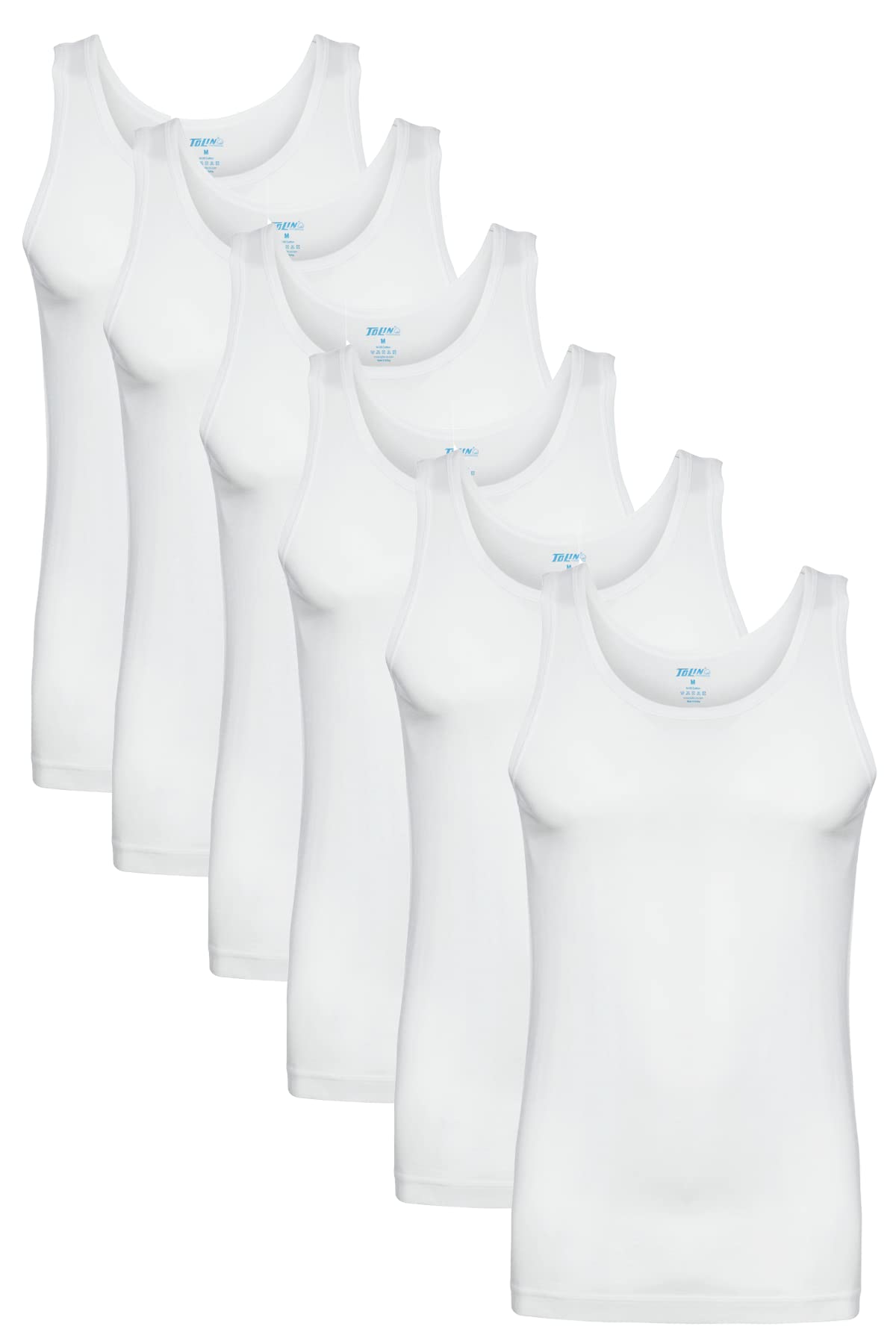 Men's Tank Top- Tagless, Everyday Basic, 100% Soft Organic Cotton White (pack of 6) Sleeveless Vest TOLIN01146B