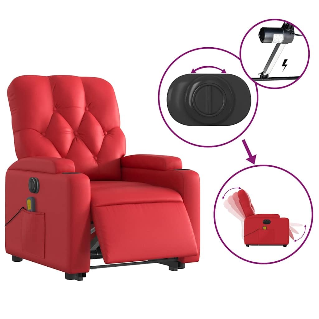 Sillón elevador reclinable eléctrico rojo de piel sintética con masaje por vibración y función de elevación automática para asiento cómodo y relajación total Este título