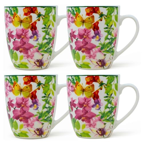 NAMAI Set da 4 Tazze Colazione Particolari, 350 ML, Porcellana Resistente, Adatte in Lavastoviglie e Microonde, Tazze Cappuccino, Idea Regalo (Spring)