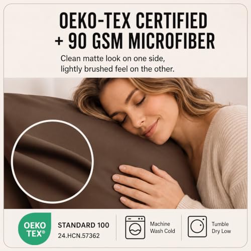 Image of CozyLux 6-Piece Queen Sheet Set, Fits 18-21 Inch Mattresses, Oeko-TEX | 4 Pillowcases, 1 Flat Sheet and 1 Fitted Sheet with All-Around Elastic and 21-Inch Deep Pocket for a Secure Fit, Brown