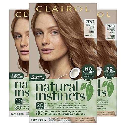 Clairol Natural Instincts Semi-Permanent Hair Dye, 7RG Dark Rose Gold Blonde Hair Color, 3 Count