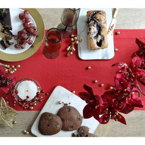 image for Solino Home Linen Red Table Runner 48 Inches - Classic Hemstitch, 100%
