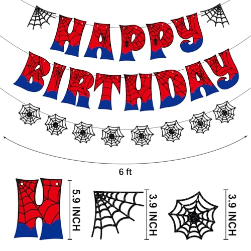 Image of Pre-Strung Spider Happy Birthday Banner, Spider Birthday Decorations for Kids Party Supplies