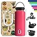 ÜWIITA Botella Agua Acero Inoxidable - Botella Agua Niños Colegio, Botella Agua Deporte, Termo Agua Caliente, Infusiones y Café, Cantimplora Térmica + 3 Tapas Extra (950ml, Rosa)