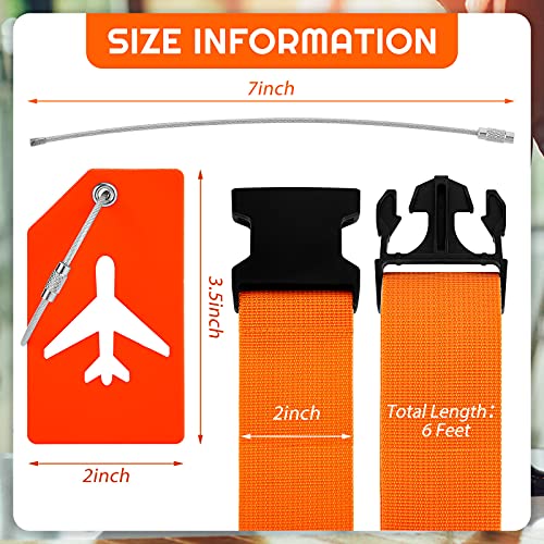 Image of Weewooday 8 Pcs Luggage Straps Suitcase Tags Set for TSA Approved, 4 Travel Adjustable Suitcase Belt, 4 Silicone Luggage Tags with Name ID Card Travel Accessories(Orange,Airplane)
