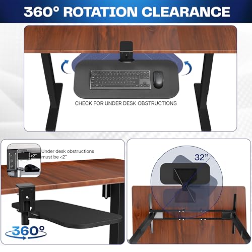 Image of VIVO Clamp-on 23 x 10 inch Rotating Computer Keyboard and Mouse Tray, Extra Sturdy Desk Swivel Clamp, Ergonomic Typing, Black, MOUNT-KB04CB