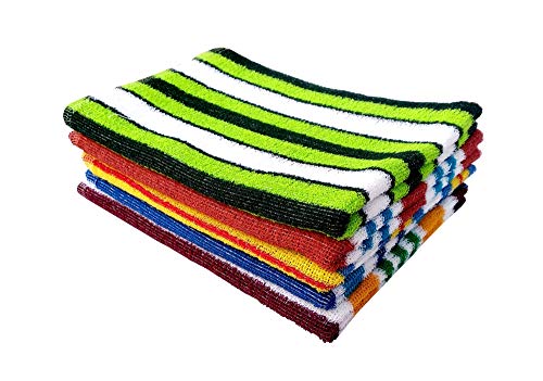 Image of Space Fly Knitted Striped Big Size Pure Cotton Hand Towels Soft and High Absrobent Uses in Wash Basin and Bathroom (Set of 5) (Size:16 X 24 inch Multi Color)