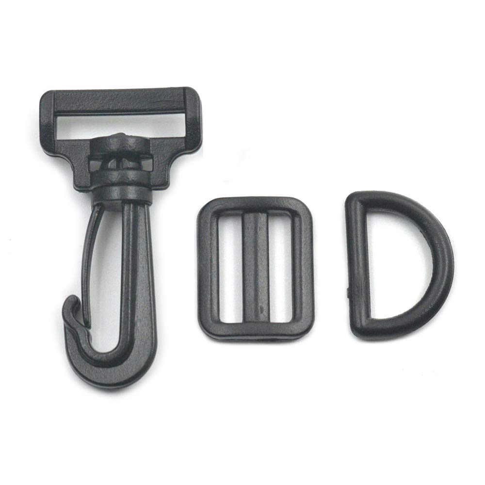 Produktbild von 10 X Kahage Kunststoff-Karabiner – Drehbar, Schwarz, Für 25 Mm Gurtband