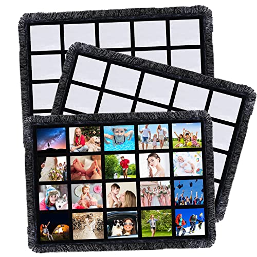 Kinlop 3 Pcs 40 x 60 Inch Sublimation Blanks Throw Blanket with Printable Sublimation for Heat Press with Tassel Fuzzy Picture Photo Blanket for Teacher Appreciation Gift for Mothers Day(20 Panel)