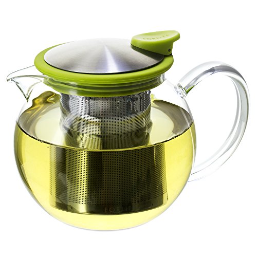 FORLIFE Bola Glass Teapot with Basket Infuser, 25oz./750ml, Lime