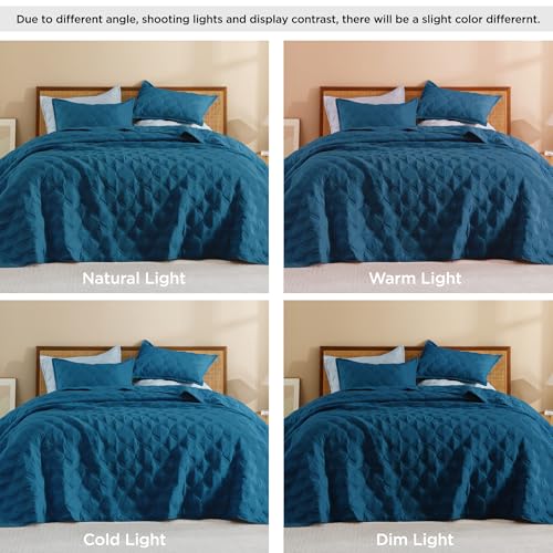 Image of Litanika Oversized King Quilt Bedding Set,120x120Inch Super King Teal Blue Comforter Bedspreads Lightweight Bed Coverlets Boho Bedding Cover Decor All Season, 3 Pieces (1 Quilt, 2 Pillowcases)