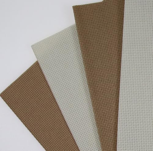Image of KCS 4 pc of 12 inch x 18 inch(30cmx45cm) 14CT Counted Cotton Aida Cloth Cross Stitch Fabric (Cream+Khaki)