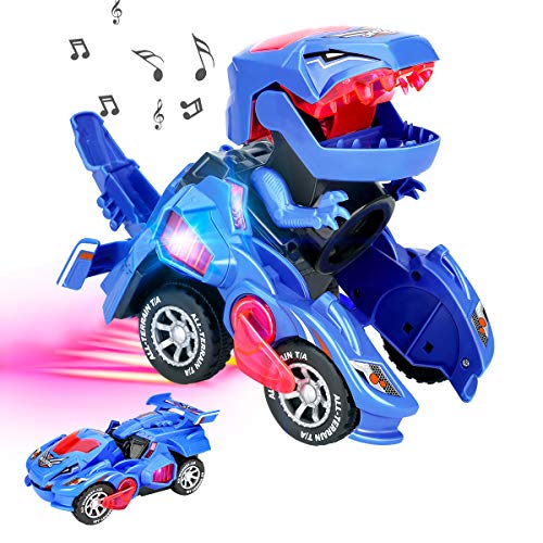 Preisvergleich Produktbild Zwini Transformierendes Dinosaurierauto mit LED-Lichtmusik Transformierendes Dinosaurierspielzeug Batteriebetriebenes Flexibles Universalrad Dinosaurier-LED-Auto Kinderspielzeug