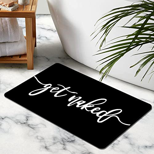 Image of MUGINYU Get Naked Bath Mat, Fun Modern Black and White Quick Dry Absorbent Non-Slip Bathroom Rugs Thin Fit Under Door Bathroom Floor Mats for Bathtub, Shower Room, Sink
