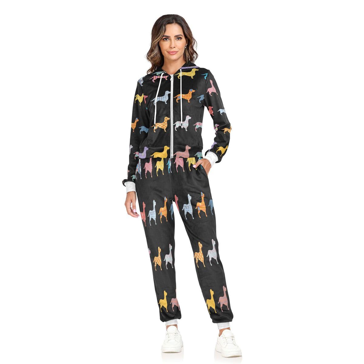 Conjunto deportivo de 2 piezas para mujer, diseño de perro salchicha, conjunto deportivo de manga larga para cachorros