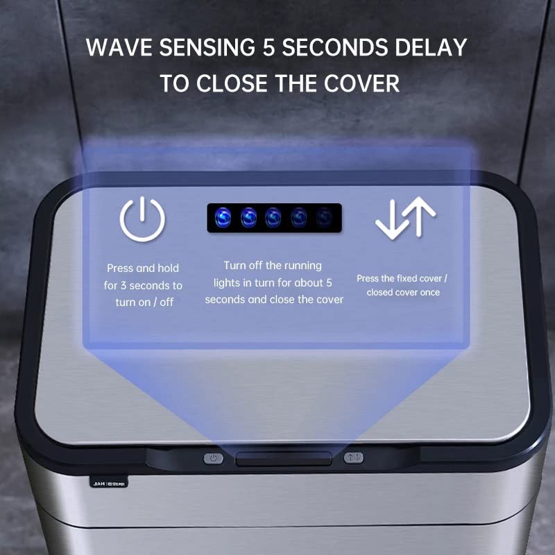 Miniatura 7 de CHYSP - Bote de basura rectangular de acero inoxidable con sensor inteligente cubo de basura de pie alto cubo de basura para clasificar la cocina