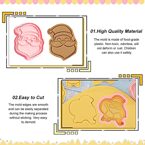 SPEACOUR 8 PCS Christmas Cookie Cutters Plastic Christmas Cookie Stamp Cartoon Fun Biscuit Moulds 3D Embossed Pastry Cutter -Gingerbread Man,Snowman,Christmas Tree,Santa Claus,Reindeer,Merry Christmas - Image 3