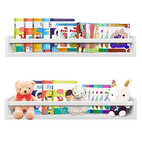 Image of hundrecip Floating Book Shelves White 24inch Set of 2 for Nursery Bathroom Bedroom (White-24), 24 x 3.94 x 3.54 inch