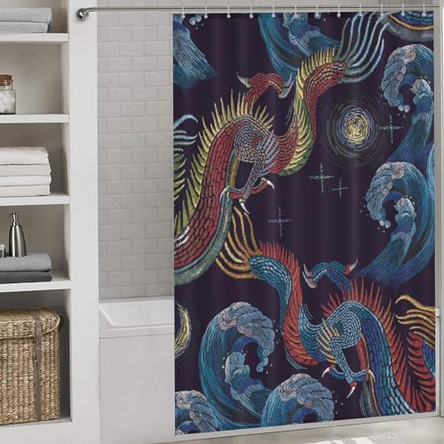 Rideau de douche dragon chinois imperméable : fini le sol inondé grâce au polyester 152x183 cm - 4