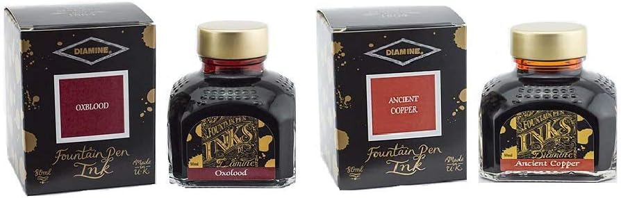 Diamine Fountain Pen Ink 80ml - Oxblood & Ancient Copper - 2 Pack