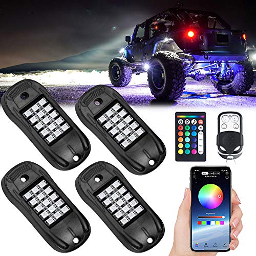 Ustellar 4 Pod RGB Rock Light Neon Light Kit Undercarridge Exterior Waterproof AUTO Four Wheeler Color Underglow Lighting for Golf Cart SXS RZR ATV Jeep Under Car Truck UTV SUV Boat Motorcycle Offroad
