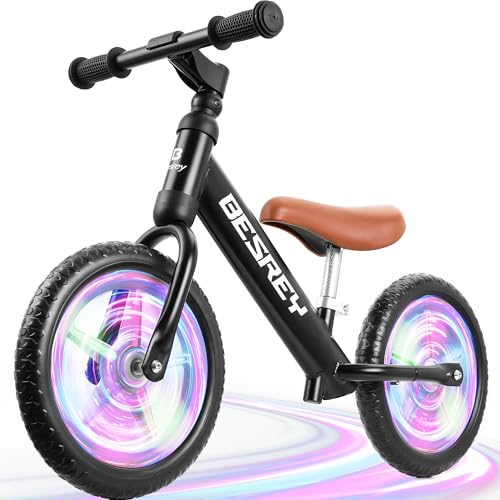 besrey Colorful Lighting Balance Bike 2 Year Old, Toddler Balance Bike with Strong Iron Frame, EVA Flat-Free Tires and Adjustable Seat for 2-5 Year Old Boys and Girls Birthday Gift Toys