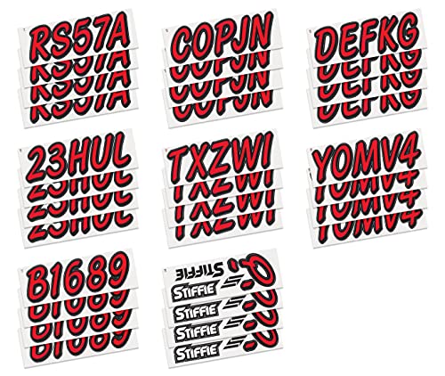 Image of Whipline Solid Red /Black 3 inch Alpha-Numeric Registration Identification Numbers Stickers Decals for Boats & Personal Watercraft