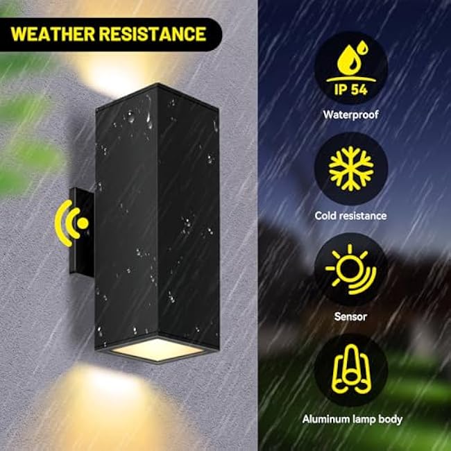 2-Pack Exterior Wall Light Fixtures, Outdoor Waterproof Wall Sconce with Dusk to Dawn Photocell Sensor, Modern Porch Lights Outdoor Up Down for Patio Entryway Front Door
