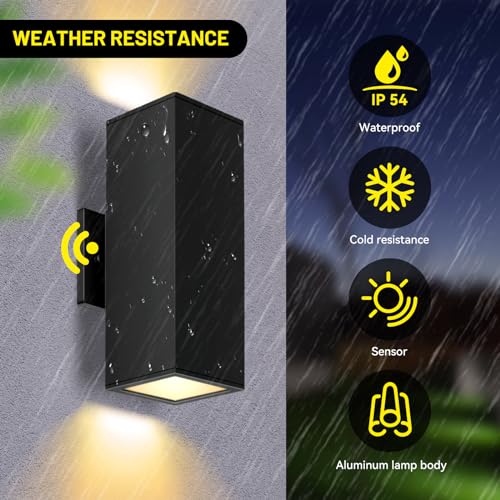Image of 2-Pack Exterior Wall Light Fixtures, Outdoor Waterproof Wall Sconce with Dusk to Dawn Photocell Sensor, Modern Porch Lights Outdoor for Patio Entryway Front Door