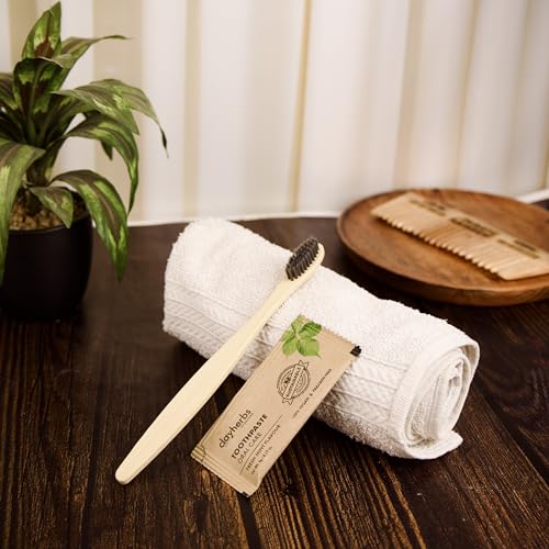 Image of Pack-20 Sustainable Eco-Friendly Organic Bamboo Toothbrush and Toothpaste Sachet, Natural Flavor, Oral Care Biodegradable & Non-Toxic Hotel Dental Kit For Rooms