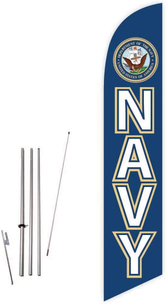 Navy (Blue) Feather Flag with Complete 15ft Pole kit and Ground Spike