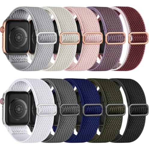 Image of Maledan 10 Pack Stretchy Nylon Bands Compatible with Apple Watch Band Women Men 38mm 40mm 41mm 42mm 44mm 45mm 46mm 49mm, Solace Elastic Braided Strap for iWatch Series 11 10 9 8 7 6 5 4 3 2 1 SE Ultra