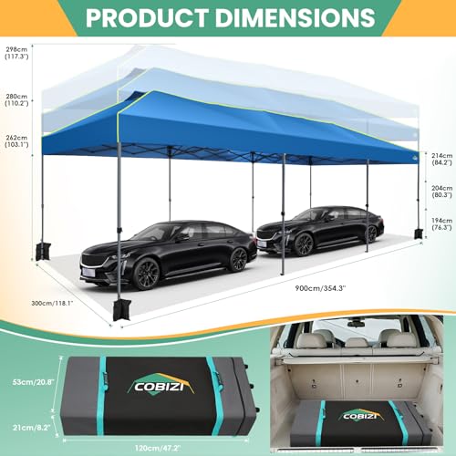 Image of COBIZI 10x30 Pop Up Canopy, Wedding Party Tent Without Sidewall One Push Setup Glow, 3 Adjustable Height Air Vent Waterproof UPF50+, Wheeled Bag, 4 Sandbag, 8 Stake, Ropes for Commercial, Outdoor